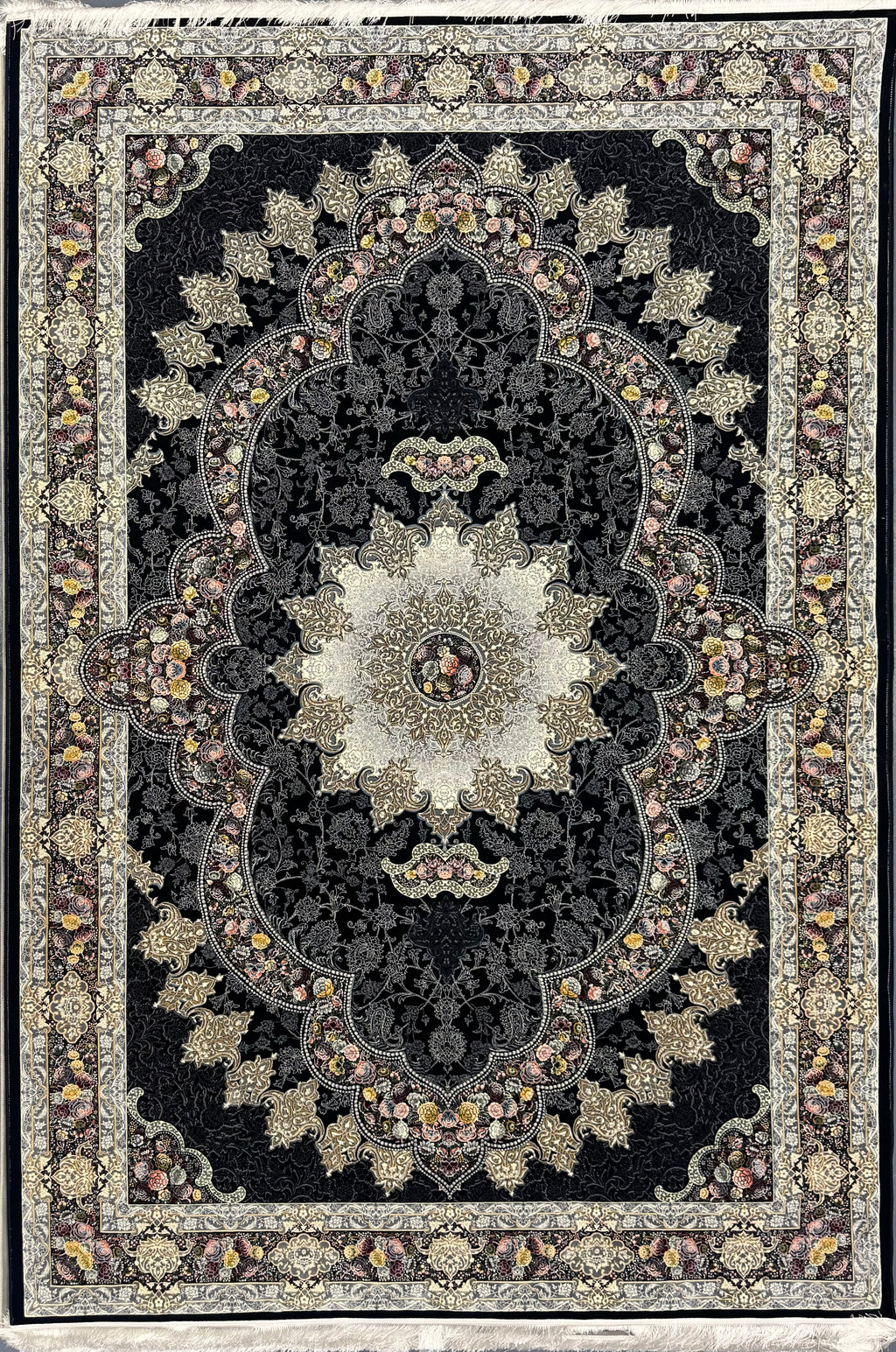 Tapis Parsa Noir – 1200 Reeds, 3600 Nœuds - Plusieurs Tailles