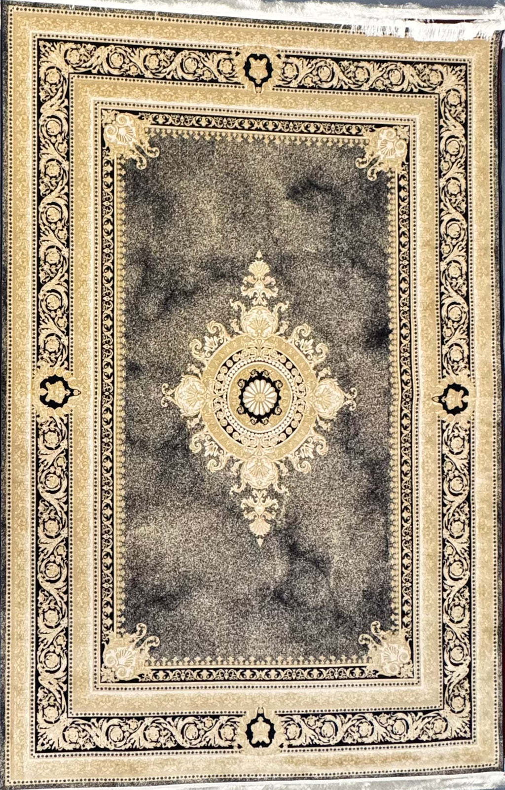 Tapis Parsa Jaune et Noir clair – 1200 Reeds, 3600 Nœuds - Plusieurs Tailles