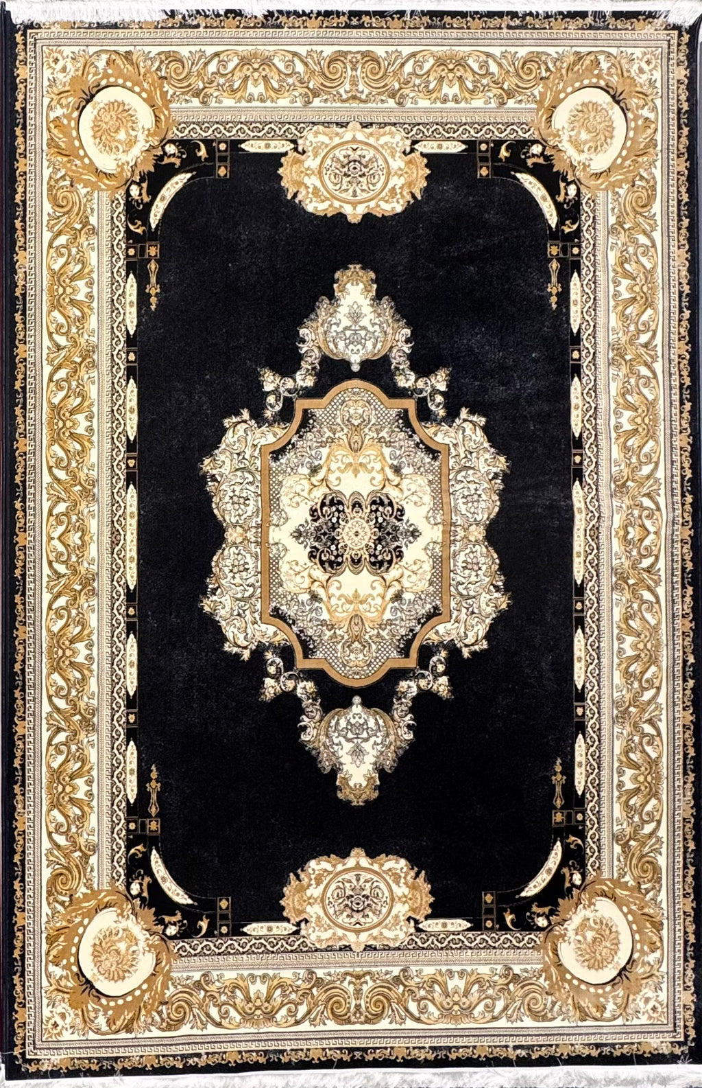 Tapis Parsa Noir et jaune – 1200 Reeds, 3600 Nœuds - Plusieurs Tailles