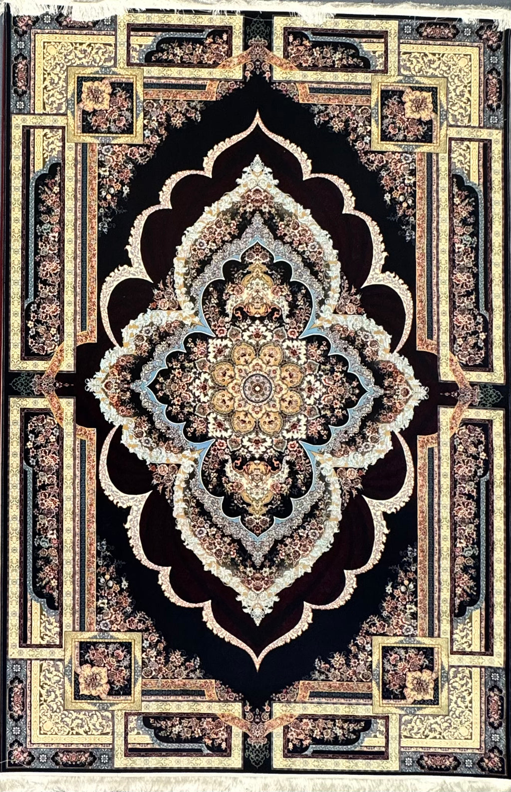 Tapis Parsa Noir et Jaune – 1200 Reeds, 3600 Nœuds - Plusieurs Tailles