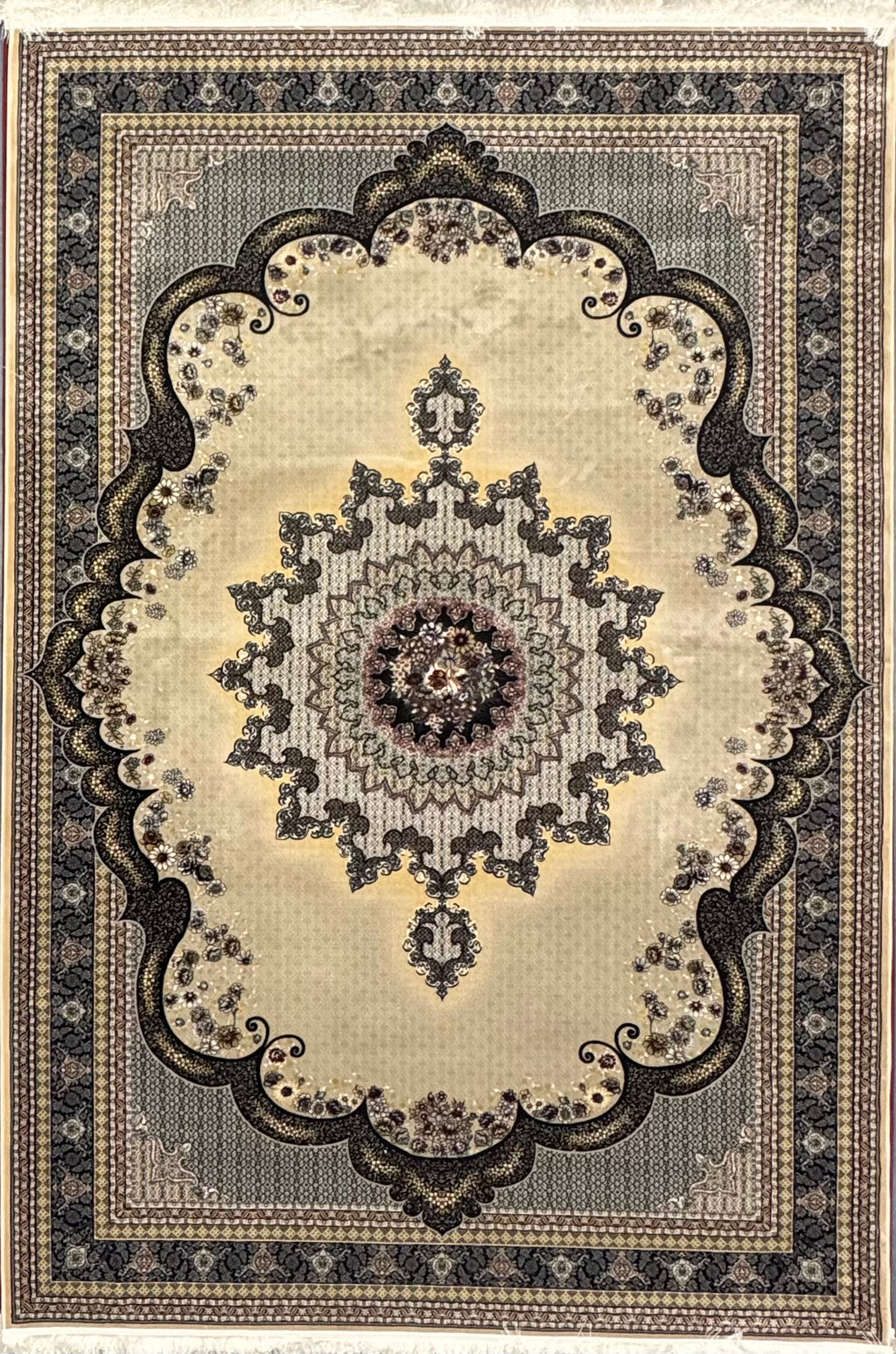 Tapis Parsa Vert et Jaune – 1200 Reeds, 3600 Nœuds - Plusieurs Tailles