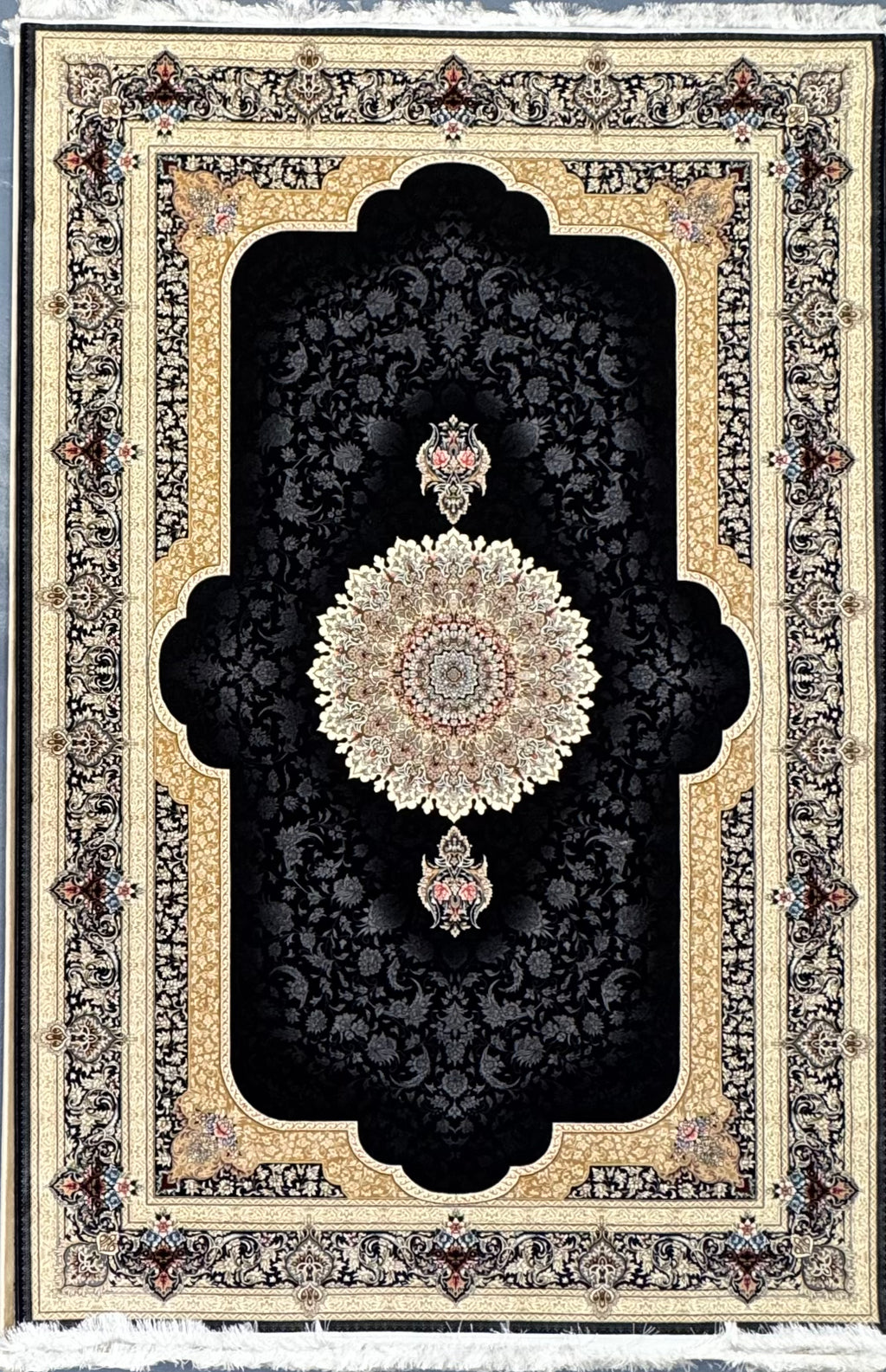 Tapis Parsa Noir et Jaune – 1200 Reeds, 3600 Nœuds - Plusieurs Tailles