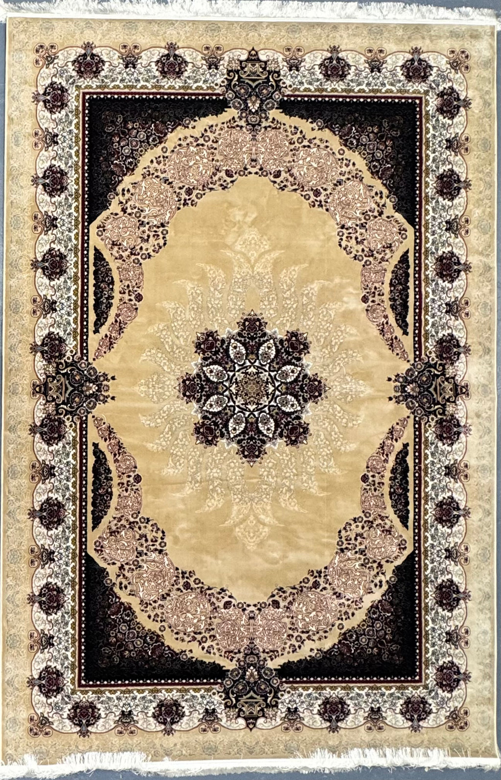 Tapis Parsa Jaune et Noir – 1200 Reeds, 3600 Nœuds - Plusieurs Tailles