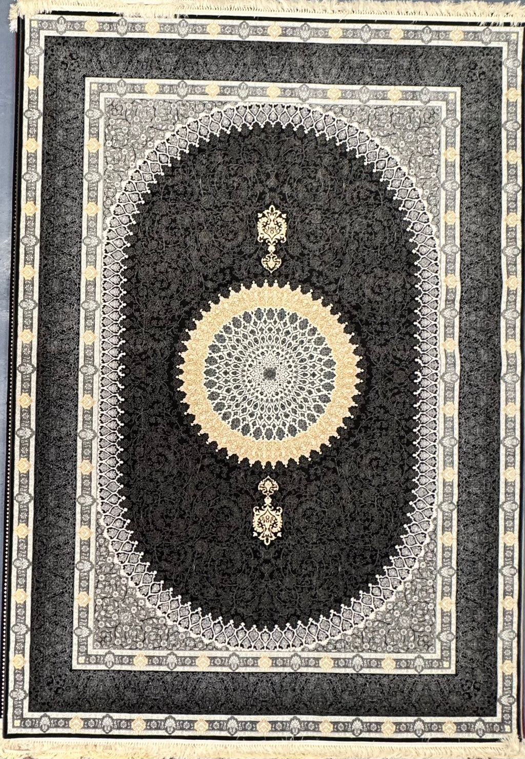 Tapis Parsa Jaune et noir – 700 Reeds, 2550 Nœuds - Plusieurs Tailles