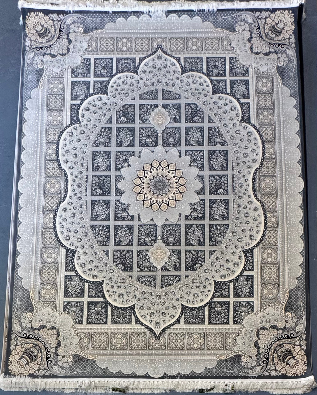 Tapis Parsa Blanc et bleu clair – 700 Reeds, 2550 Nœuds - Plusieurs Tailles